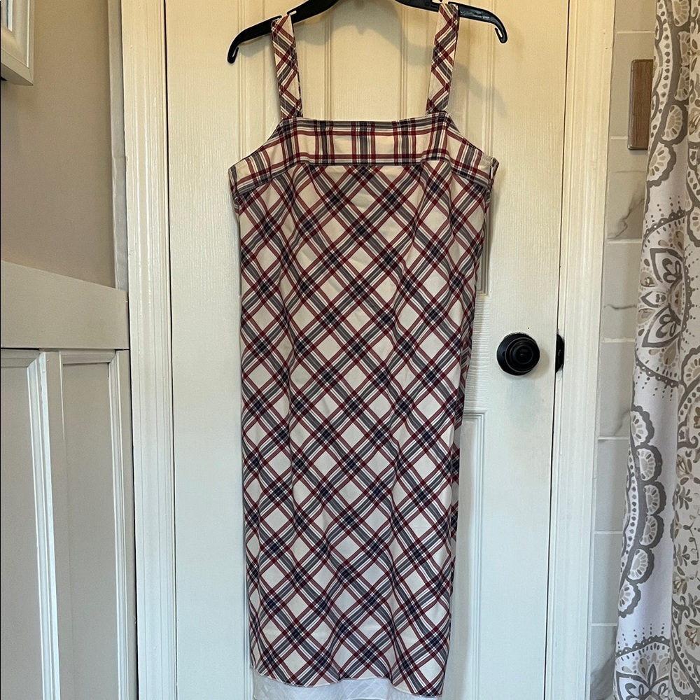 Plaid Strappy Maxi Dress in White, Blue and Red